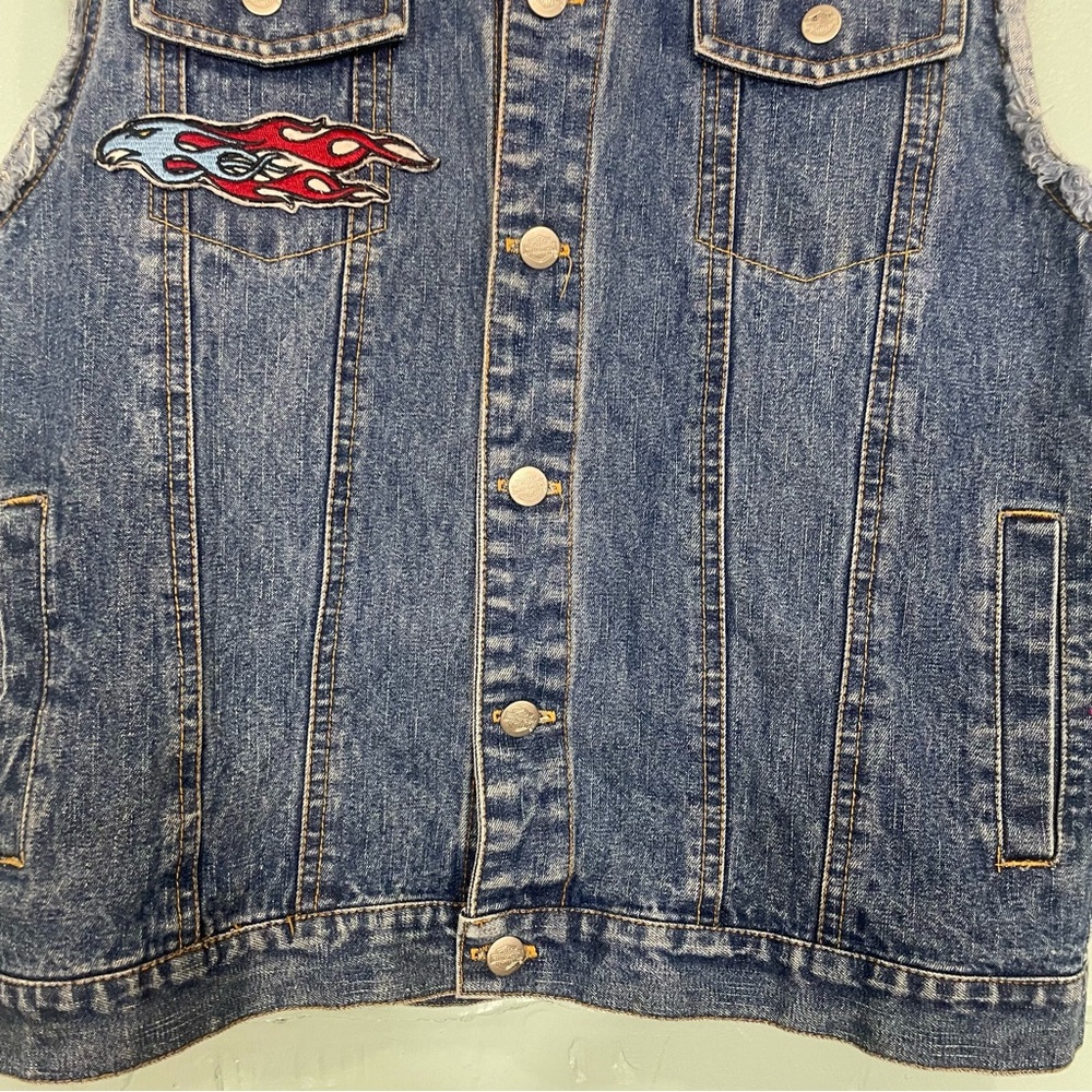 Harley Davidson Denim Jean Vest Button Blue Patches Size Large 14/16 - Picture 3 of 7